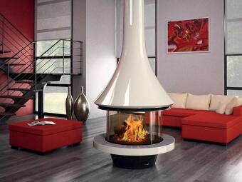 Дровяной камин EVA 992 центральный лакированный со стеклом и стандартным основанием в Владивостоке