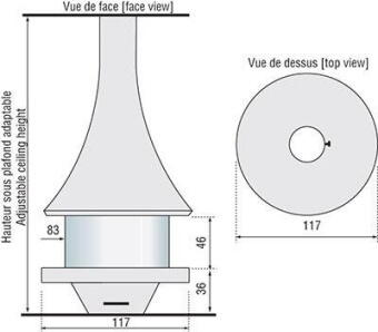 Чертеж для Дровяной камин EVA 992 центральный лакированный со стеклом и стандартным основанием